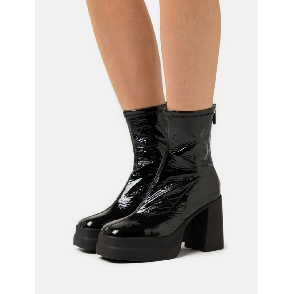 Free People Leather Double Stack Mid Calf Platform Boots Size 8